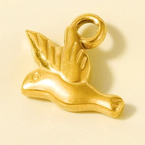 Macro detail of a 304 stainless steel golden bird pendant with a matte finish for jewelry DIY