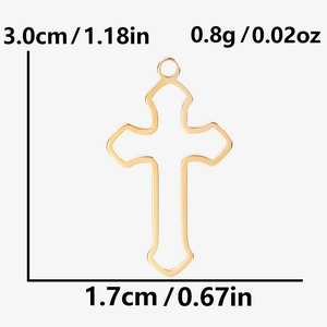 Detailed view of 304 stainless steel cross pendant with 18k gold plating measurements