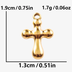 Polished 18k gold plated 304 stainless steel cross pendant with detailed size measurements