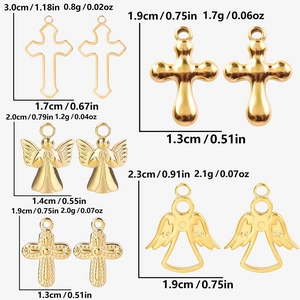 Set of 304 stainless steel pendants in 18k gold plating featuring crosses and angels