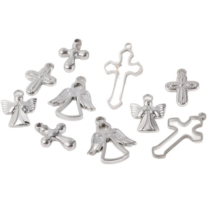Silver polished 304 stainless steel cross and angel pendants for DIY jewelry making