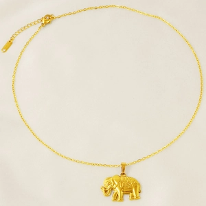 Collar de acero inoxidable chapado en oro de 18k con colgante de elefante grabado y ajustable