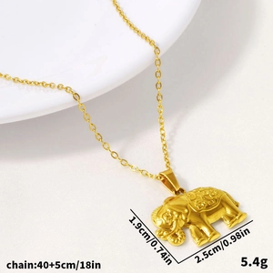 Collar de acero inoxidable 304 dorado con colgante de elefante y grabado floral