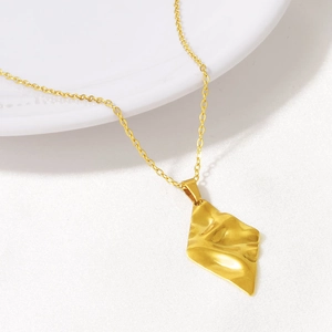 Rhombus Pendant Necklace Stainless Steel Hammered Geometric Irregular Gold Silver Jewelry For Women Daily Minimalist