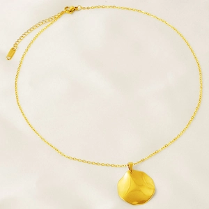 Collana minimalista in acciaio inox 304 placcata oro 18k con ciondolo a onda irregolare