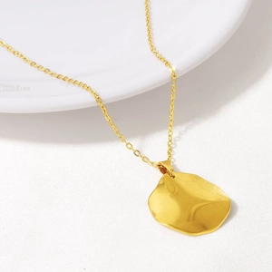 Collana Minimalista in Acciaio Inossidabile 304 Con Pendente Tondo Irregolare Donna Chic Oro Argento Texture Crespata Gioielli