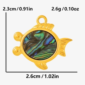 Détails du pendentif poisson en acier inoxydable doré 304 avec incrustation de nacre naturelle