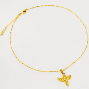 Collier avec pendentif ange en acier inoxydable plaqué or 18 carats pour femme