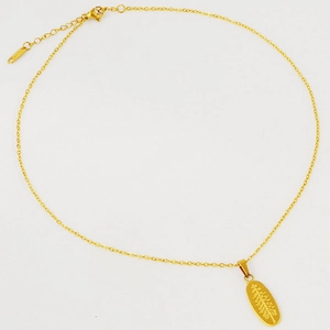 Minimalist 18k gold plated 304 stainless steel necklace with tree pattern oval pendant