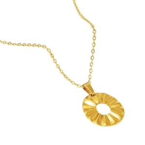 Collier minimaliste en acier inoxydable plaqué or 18k avec pendentif ajouré texturé