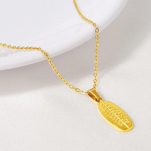 Minimalist Stainless Steel Leaf Pendant Necklace For Women Vintage Texture Oval 18K Gold Plated Necklace Clavicle Chain Jewelry