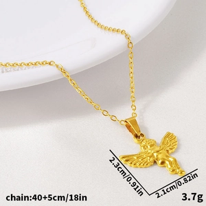 Collier en acier inoxydable plaqué or 18 carats avec pendentif ange minimaliste