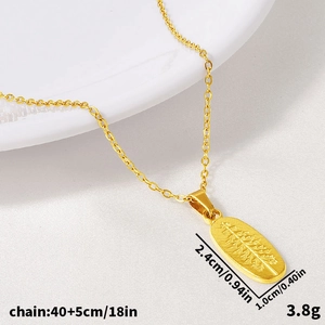 Minimalist 18k gold 304 stainless steel necklace featuring a textured leaf pattern pendant