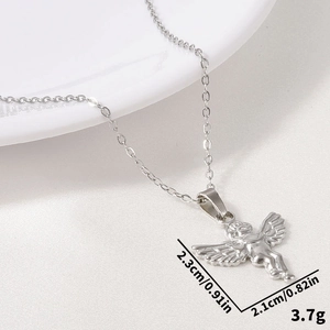 Vue détaillée du pendentif ange en acier inoxydable avec ses dimensions et son poids