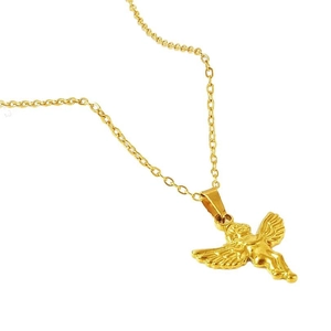 Collier minimaliste en acier inoxydable plaqué or 18k avec pendentif ange ailé détaillé