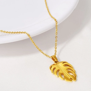 Collier Pendentif Feuille de Monstera Minimaliste en Acier Inoxydable 304 Feuille de Palmier Or Argent pour Femme