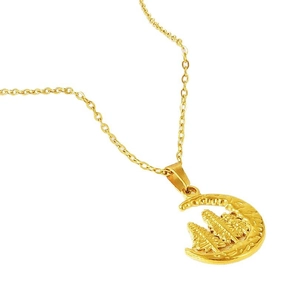 Collier en acier inoxydable plaqué or 18k avec pendentif croissant et forêt