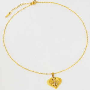Collier punk en acier inoxydable doré avec pendentif double loup en forme de cœur évidé