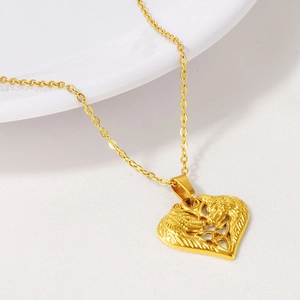 Punk Gothique Double Loup Cœur Pendentif Collier en Acier Inoxydable Nœud Celtique Bijoux pour Hommes Femmes