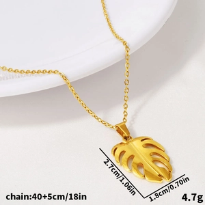 Collier avec pendentif feuille de monstera en acier inoxydable doré pour femme