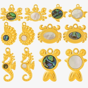 Pendentif en Acier Inoxydable 304 Vie Marine Crabe Hippocampe Poisson Seul Pendentif Nacre Naturelle Coquille d'Abalone DIY