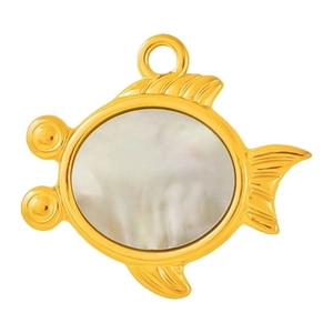 Pendentif poisson en acier inoxydable doré avec nacre pour création de bijoux
