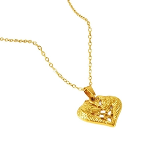 Collier en acier inoxydable 304 avec pendentif coeur formé par deux loups dorés