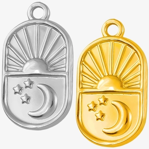 304 stainless steel celestial pendants with sun, moon and star charms in gold and silver