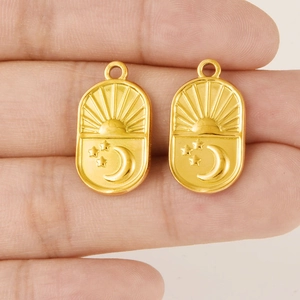 304 stainless steel gold celestial sun and moon oval pendant charms for DIY jewelry making