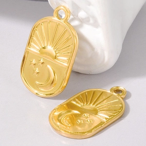Minimalist 304 stainless steel celestial pendant with sun and moon relief carvings