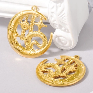 304 stainless steel moon pendant with intricate dragon totem and hollow design