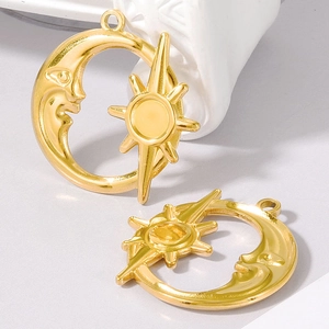 Polished 304 stainless steel celestial sun and crescent moon pendants for DIY jewelry making