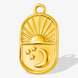 304 Stainless Steel Oval Celestial Pendant Sun Moon Star Embossed Charm For DIY Necklace Jewelry Making Gold Silver Plated