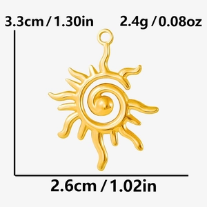 Detailed view showing dimensions and weight of the gold vintage sun pendant charm