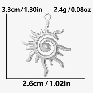Detailed view of the vintage sun pendant dimensions 33x26mm in 304 stainless steel