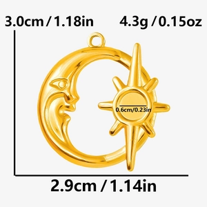 Detailed dimensions of 304 stainless steel celestial sun and moon charm pendant