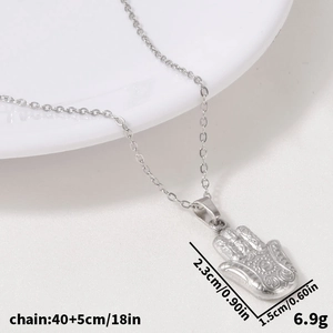 Detail of Hamsa Hand pendant necklace with 40+5cm chain length and 6.9g weight specs