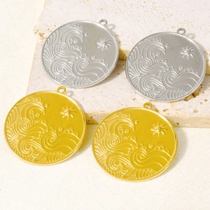 Round 304 stainless steel ocean wave and sun relief pendant for DIY necklace making
