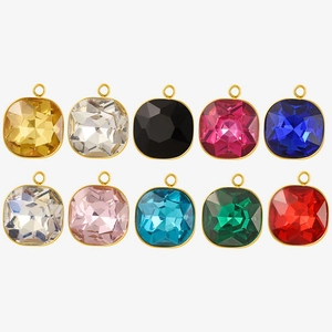 304 Stainless Steel 18K Gold Plated Cushion Cut Glass Rhinestone Square Pendant Only Without Chain For Jewelry Making