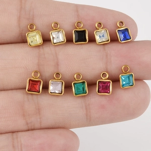 Set mit 10 quadratischen 304 Edelstahl Anhängern mit bunten Kristallen für DIY Schmuckdesign
