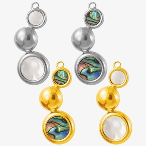Stainless Steel Pendant Only Natural Abalone Shell White Mother Of Artificial Pearl Circular Triple Layer For Women DIY Jewelry Accessory