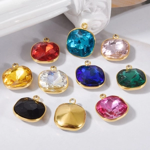 Elegant 18k gold plated stainless steel square crystal pendants in various vibrant colors