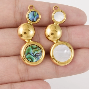 Golden stainless steel geometric pendants with colorful abalone shell and mother of pearl