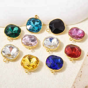 Minimalist 18k gold plated 304 stainless steel square glass gemstone pendants in ten colors