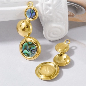 Three-tier stainless steel circle pendant with natural abalone shell inlay in gold plating