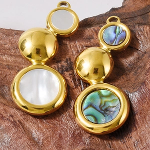 Stainless steel pendant with natural abalone shell in a triple circle layered design