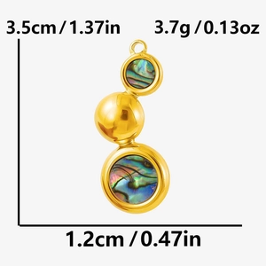 Detailed view showing dimensions and weight of gold natural abalone shell pendant