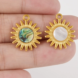Accessorio Ciondolo a Raggi di Sole in Acciaio Inossidabile 304 Con Intarsio in Conchiglia di Abulone Naturale e Madreperla Bianca Ciondolo per Gioielli Bohemien