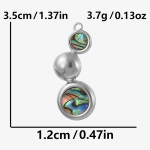 Macro view of abalone shell pendant dimensions with height 3.5cm and width 1.2cm