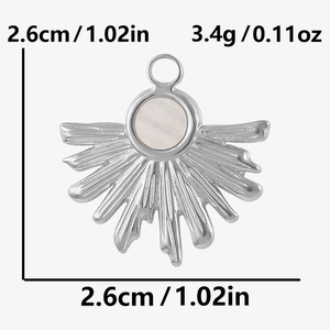 Tableau de dimensions détaillé pour le pendentif soleil en acier avec nacre